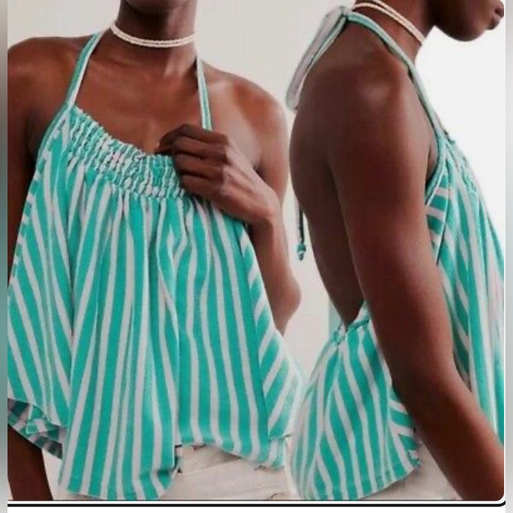 FREE PEOPLE X WE THE FREE  Coastal Town Halter Top Green size large